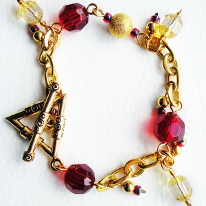 Charm Bracelet Handmade with Red Glass Beads and Gold Chain image 5