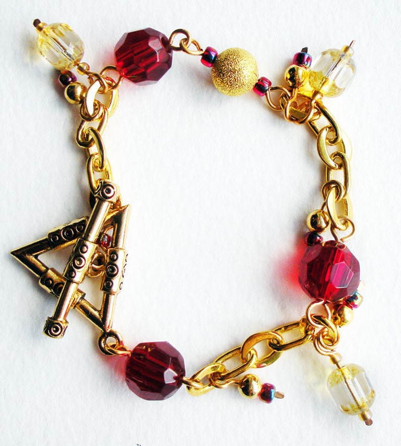 Charm Bracelet Handmade with Red Glass Beads and Gold Chain image 5