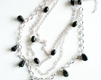 Black Agate Stones on Silver Chains Handmade Necklace