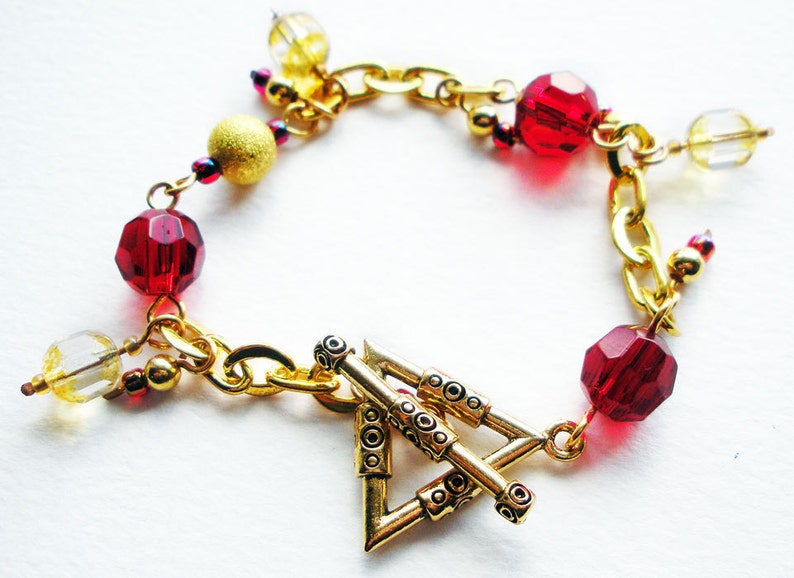 Charm Bracelet Handmade with Red Glass Beads and Gold Chain image 2