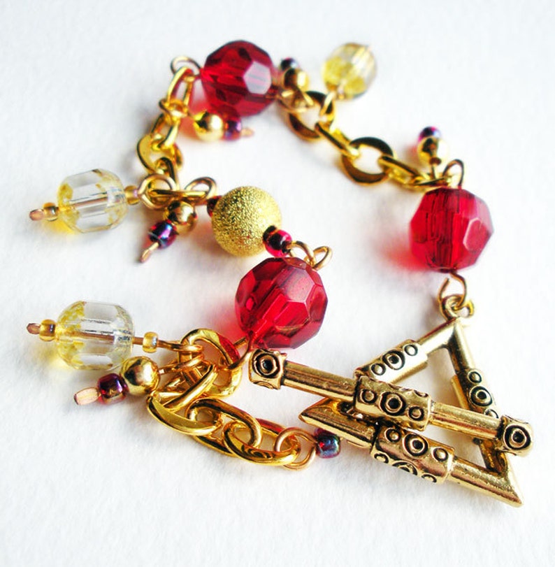 Charm Bracelet Handmade with Red Glass Beads and Gold Chain image 4