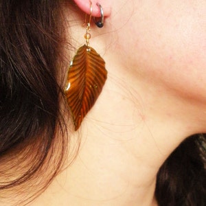 Handmade Dangle Earrings with Autumn leaves on gold wire image 5