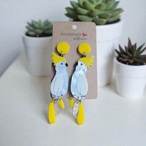 Cockatoo Earrings, Parrot Earrings, Tropical Earrings, Bird