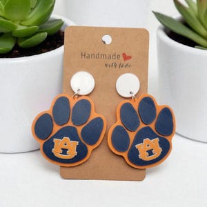 3D Printed Tiger Earrings, Orange & Blue Earrings,  Paw Print Earrings, Game Day