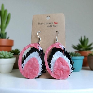 Pink Flamingo Earrings, Tropical Earrings, Vacation, Pink, Dangle Earrings, Bird Earrings, Zoo