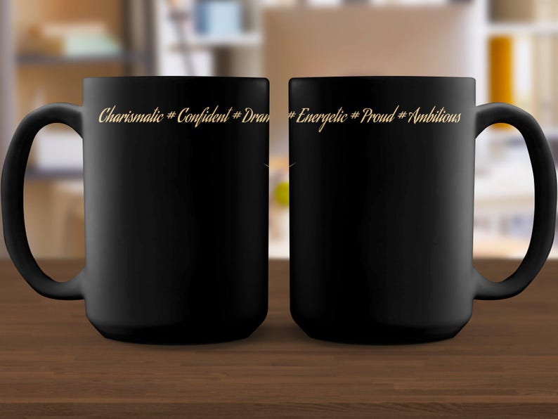 Leo Zodiac Sign Mug with Gold Lion Design, Astrological Coffee Cup, Unique Leo Gift for Birthdays, Stylish Horoscope Mug for Leos image 3