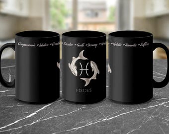 Pisces Zodiac Mug, Astrology Coffee Cup, Unique Horoscope Gift, Two Fish Design, Celestial Drinkware, Star Sign Merchandise