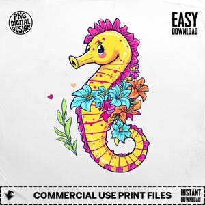 Floral Seahorse Png,Sea Life Png,Flower Seahorse,Cute Seahorse,Digital Download Png,Seahorse Clipart, Sublimation Png
