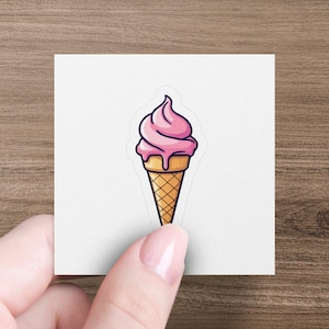 Cute Ice Cream Cone Sticker, Pastel Pink Ice Cream, Fun Vinyl Sticker for Laptops, Water Bottles, Notebooks, Cute Kawaii Sticker