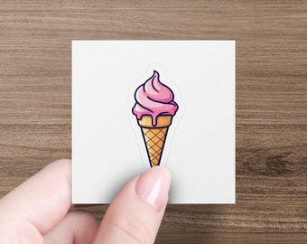 Cute Ice Cream Cone Sticker, Pastel Pink Ice Cream, Fun Vinyl Sticker for Laptops, Water Bottles, Notebooks, Cute Kawaii Sticker