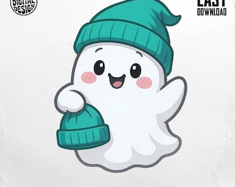Fantôme mignon Png, Clipart fantôme, Halloween Png, bonnet fantôme, fantôme avec chapeau, Sublimation Png, téléchargement numérique Png