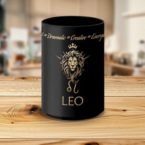Leo Zodiac Sign Mug with Gold Lion Design, Astrological Coffee Cup, Unique Leo Gift for Birthdays, Stylish Horoscope Mug for Leos image 2