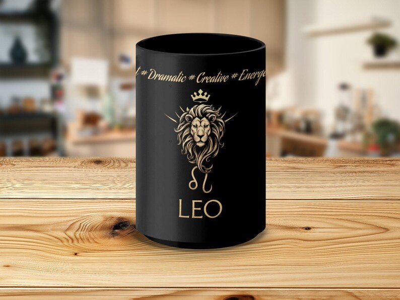 Leo Zodiac Sign Mug with Gold Lion Design, Astrological Coffee Cup, Unique Leo Gift for Birthdays, Stylish Horoscope Mug for Leos image 2