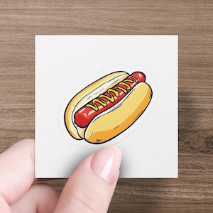 Fun Hot Dog Sticker, Cute Cartoon Hot Dog Decal, Foodie Vinyl Sticker, Kitchen Decor Sticker, Hot Dog Lover Gift, Water Bottle Sticker