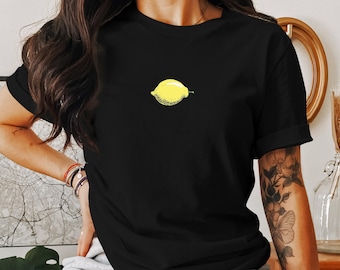 Bonita camiseta con estampado de limón, sudadera con estampado original de limón, divertida camiseta con diseño de fruta, vibrante camiseta con ilustración de limón, regalo para amantes del limón