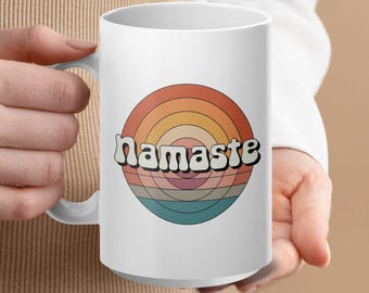 Retro Namaste Mugs, Yoga Coffee Cup, Meditation Tea Mug, Gift for Yoga Lover, Spiritual Mug, Zen Vibe, Namaste Bitches Mug