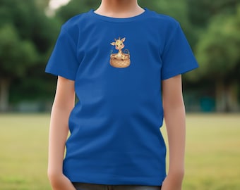 Cute Baby Giraffe in Basket Graphic, Adorable Cartoon Animal Design, Cute Kids T-Shirt, Gift for Children, Graphic Tee for Kids, Fun Animal