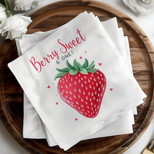 Berry Sweet Napkins, Red Strawberry Design, Berry Sweet and One, Party Supplies, Strawberry Themed Decor, Kids Birthday Party Napkins