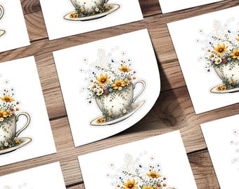 Confezione di adesivi per tazze da tè floreali, adesivi per tazze da caffè carini, decalcomania per tazze da tè con fiori, adesivo per tazze floreali vintage, regalo per gli amanti del caffè