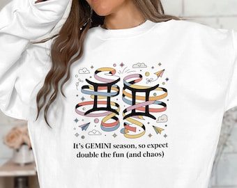 Gemini Season Double Fun T Shirt, Zodiac Gemini Graphic Sweatshirt