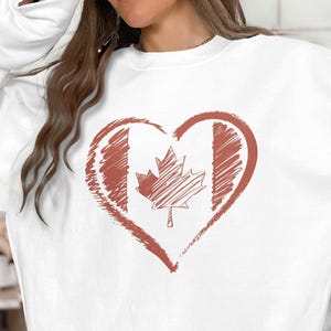 Kanada Liebe Sweatshirt, kanadisches Ahornblatt Hoodie, Herz Design Rundhalsausschnitt, gemütlicher Kanada Pride Pullover, lässige Alltagskleidung