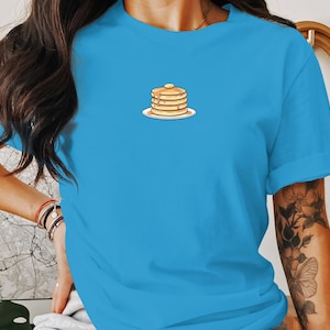 Funny Breakfast Pancakes Tee, Cute Stack of Pancakes Illustration Shirt, Foodie Lover Gift Top, Cool Graphic Novelty T-Shirt