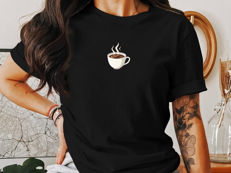 Coffee Cup Graphic Tee, Cute Coffee Lover Gift, Funny Coffee T-shirt, Morning Coffee Shirt, Unique Graphic Tee, Coffee Enthusiast Gift image 2