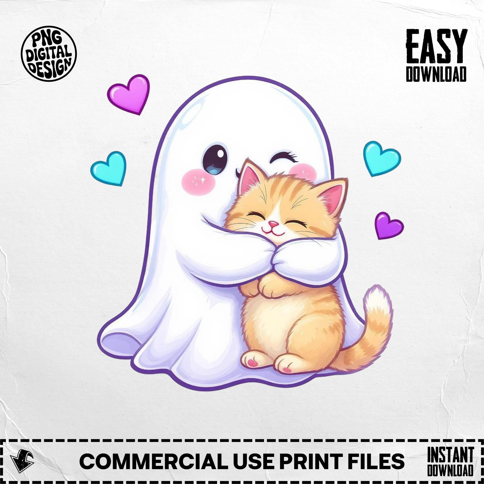 Ghost Hugging Cat Png, Kawaii Ghost, Cute Cat Png, Ghost Png, Digital ...
