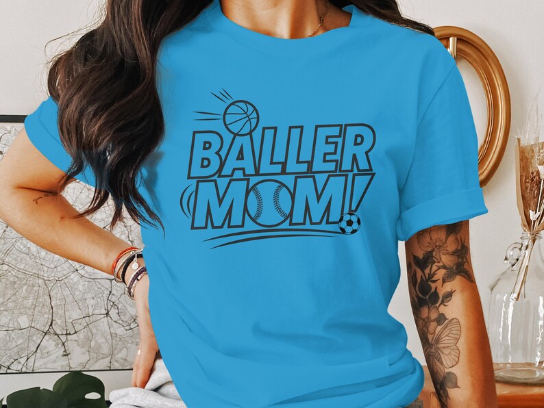 Baller Mom Basketball Baseball Soccer Sports Mom T-Shirt Sweatshirt Gift for Athletic Moms Sports Mom Graphic Tee image 1