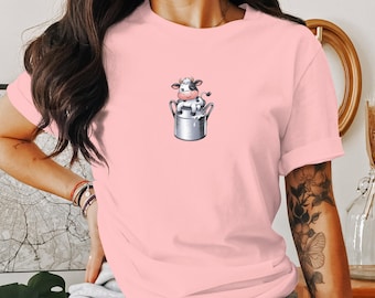 Cute Cartoon Cow in Milk Jug T-Shirt, Adorable Farm Animal Graphic Tee, Fun and Whimsical Cow Design, Perfect Gift for Animal Lovers