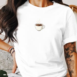 Coffee Cup Graphic Tee, Cute Coffee Lover Gift, Funny Coffee T-shirt, Morning Coffee Shirt, Unique Graphic Tee, Coffee Enthusiast Gift image 6