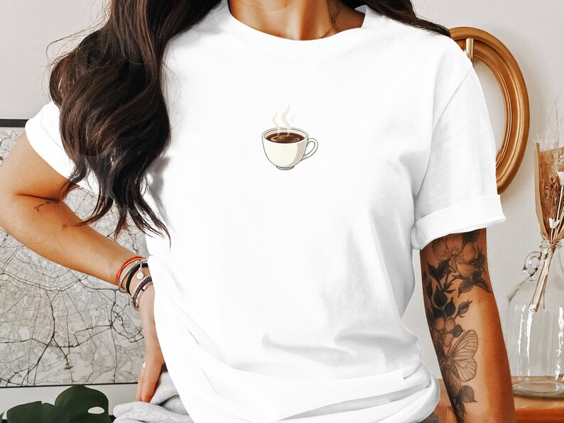 Coffee Cup Graphic Tee, Cute Coffee Lover Gift, Funny Coffee T-shirt, Morning Coffee Shirt, Unique Graphic Tee, Coffee Enthusiast Gift image 6
