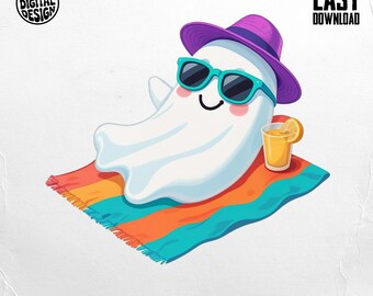 Summer Ghost Png, Beach Ghost Clipart, Ghost Png, Sunglasses, Purple Hat, Digital Download Png, Digital