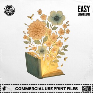 Open Book PNG, Floral Book Clipart, Firefly Png, Book Png, Flower, Sublimation Png, Digital Download