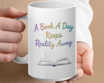 Tazza "Un libro al giorno toglie la realtà", regalo letterario, tazza con citazione ispiratrice, tazza carina per amanti dei libri, tazza da caffè per amanti dei libri, per appassionati di lettura