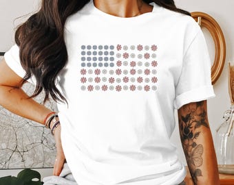 USA Flag Floral Design Shirt, American Floral Flag Sweatshirt, Patriotic Flower T-Shirt, Unique USA Flag Shirt Gift, Women's Independence