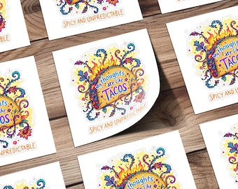 Pegatina Mis pensamientos son como tacos, pegatina picante e impredecible, pegatina divertida de tacos, pegatina con diseño colorido de tacos, calcomanía de vinilo