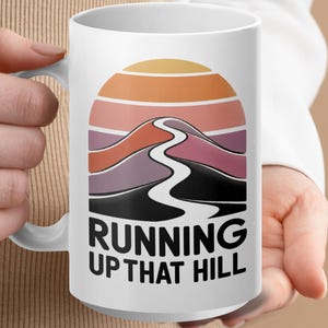 Retro Vintage Sunset Running Mug, Inspirational Gift for Runners, Motivational Runner Coffee Cup, Unique Marathon Runner Mug, Running Up