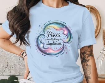 Koszulka z napisem „Ryby obecnie żyjące w marzeniach”, bluza ze znakiem zodiaku, prezent astrologiczny, koszulka z konstelacją Ryb, odzież z horoskopem