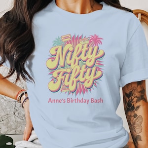 Nifty Fifty Retro T-Shirt, Customizable Text Tee, Vintage Style Shirt, Personalized Birthday Gift, 1950s Graphic Design, 50s Party Wear