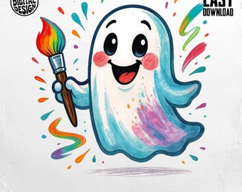 Cute Ghost Png, Painting Ghost, Rainbow Png, Happy Ghost Clipart, Halloween Png, Spooky Season Png, Digital Download Png