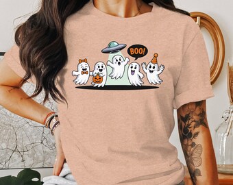 Sudadera con fantasmas de Halloween, divertida camiseta de abducción extraterrestre, camiseta de fiesta fantasmal espeluznante, camiseta de disfraz de Halloween, camiseta con gráficos de terror