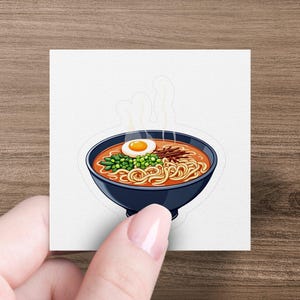 Ramen Sticker, Cute Food Sticker, Japanese Noodle Art, Kawaii Ramen Decal, Fun Food Illustration, Anime Soup Sticker, Vinyl Ramen Decor