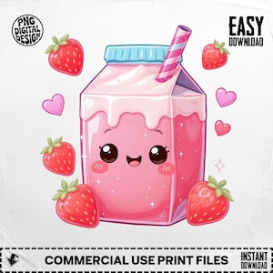 Strawberry Milk Png, Kawaii Png, Cute Food Png, Strawberry Png, Digital Download Png, Cute Drink, Milk Carton Png