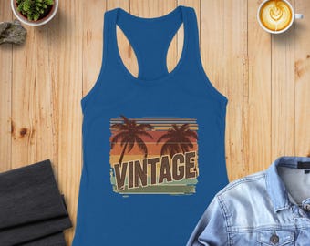 Vintage Palm Trees Tank Top, Retro Sunset Beach Tank Top, 80s 90s Throwback Tank Top, Summer Beach Graphic Tee