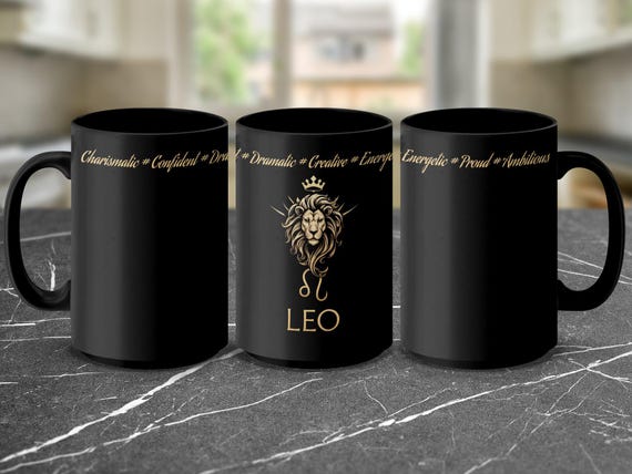 Leo Zodiac Sign Mug with Gold Lion Design, Astrological Coffee Cup, Unique Leo Gift for Birthdays, Stylish Horoscope Mug for Leos