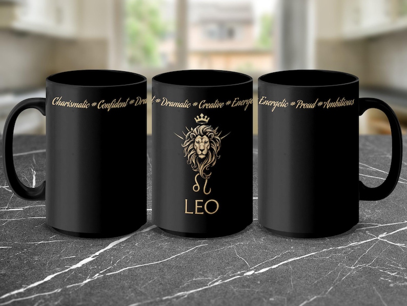 Leo Zodiac Sign Mug with Gold Lion Design, Astrological Coffee Cup, Unique Leo Gift for Birthdays, Stylish Horoscope Mug for Leos image 1