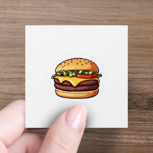 Adesivo divertente per hamburger, adesivo carino per cheeseburger, regalo per amanti del cibo, decorazione per borraccia per laptop, adesivo in vinile per hamburger, illustrazione divertente di cibo