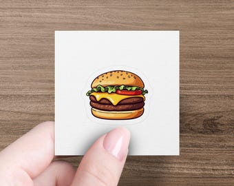 Funny Burger Sticker, Cute Cheeseburger Decal, Food Lovers Gift, Laptop Water Bottle Decor, Vinyl Burger Sticker, Fun Food Illustration
