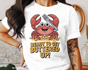 Ready To Get Buttered Up Crab Png, Cute Crab Digital Download Png, Funny Crab Clipart, Sea Food Png, Cartoon Crab Png, Fork Crab Design